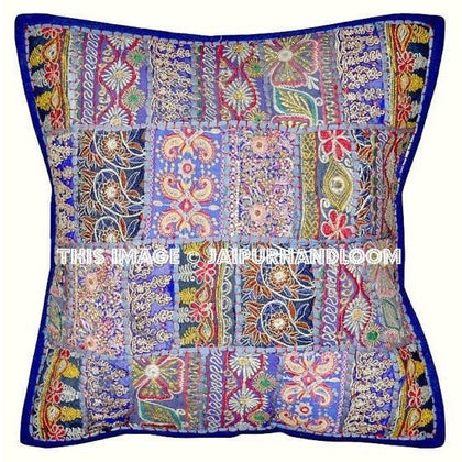 20X20 navy blue bohemian patchwork throw pillows for couch patio cushions-Jaipur Handloom