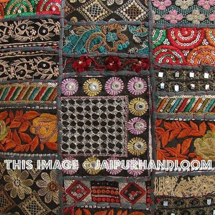 20x 20 Black Decorative Throw Pillows For Couch Indian Boho Bedroom Shams-Jaipur Handloom