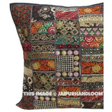 20x 20 Black Decorative Throw Pillows For Couch Indian Boho Bedroom Shams-Jaipur Handloom