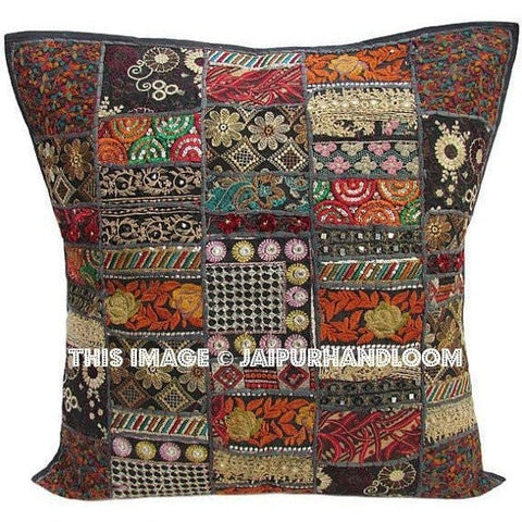 20x 20 Black Decorative Throw Pillows For Couch Indian Boho Bedroom Shams-Jaipur Handloom