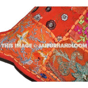 20x20" Orange Embroidered Sofa Pillows Indian Bohemian Bedroom Pillows-Jaipur Handloom