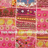 20x20" X Large Pink Patchwork Sofa Pillows Embroidered Bedroom Pillows-Jaipur Handloom