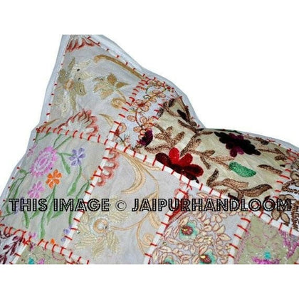 20x20" X Large White Gypsy Patchwork Pillows For Bed on sale Boho Patio Cushions-Jaipur Handloom