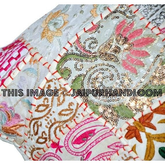 20x20" X Large White Gypsy Patchwork Pillows For Bed on sale Boho Patio Cushions-Jaipur Handloom