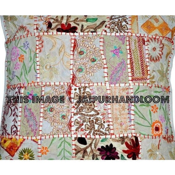 20x20" X Large White Gypsy Patchwork Pillows For Bed on sale Boho Patio Cushions-Jaipur Handloom