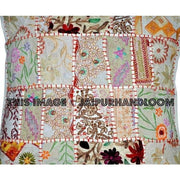 20x20" X Large White Gypsy Patchwork Pillows For Bed on sale Boho Patio Cushions-Jaipur Handloom