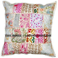 20x20" X Large White Gypsy Patchwork Pillows For Bed on sale Boho Patio Cushions-Jaipur Handloom
