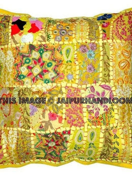 20x20" Yellow Patchwork Sofa Cushions Indian Style Organic Euro Shams