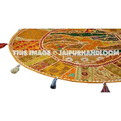 22" Decorative Round Floor Pillow round floor Cushion embroidered Bohemian Patchwork floor cushion pouf Vintage Indian Foot Stool Bean Bag-Jaipur Handloom