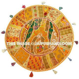 22" Decorative Round Floor Pillow round floor Cushion embroidered Bohemian Patchwork floor cushion pouf Vintage Indian Foot Stool Bean Bag-Jaipur Handloom
