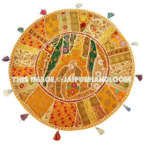 22" Decorative Round Floor Pillow round floor Cushion embroidered Bohemian Patchwork floor cushion pouf Vintage Indian Foot Stool Bean Bag-Jaipur Handloom