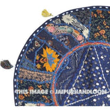 22" Decorative Round Floor Pillow round floor Cushion embroidered Patchwork floor cushion-Jaipur Handloom