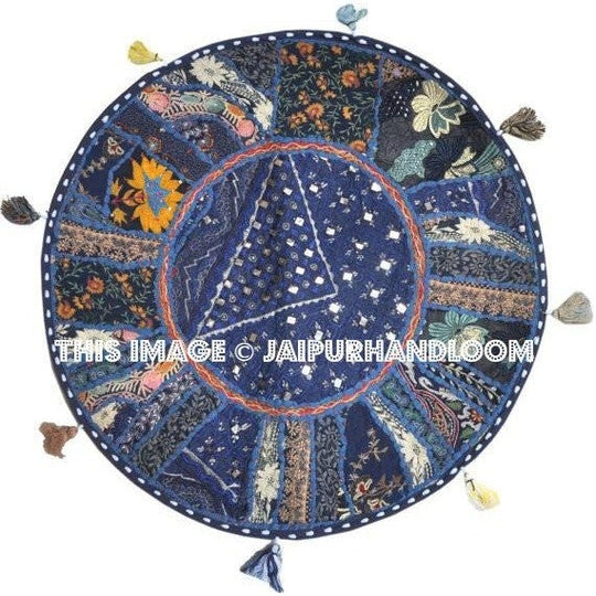 22" Decorative Round Floor Pillow round floor Cushion embroidered Patchwork floor cushion-Jaipur Handloom