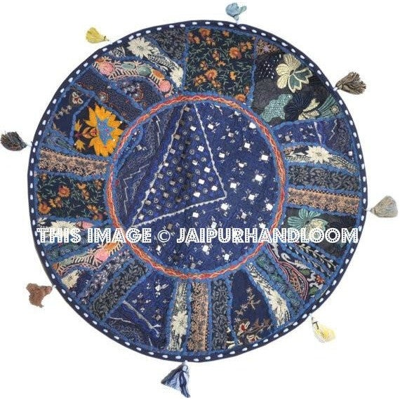 22" Decorative Round Floor Pillow round floor Cushion embroidered Patchwork floor cushion-Jaipur Handloom