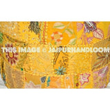 22" Ottoman Pouf Floor Pillow Yellow geometric Ottomans-Jaipur Handloom
