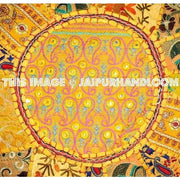 22" Ottoman Pouf Floor Pillow Yellow geometric Ottomans-Jaipur Handloom