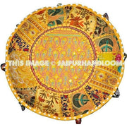22" Ottoman Pouf Floor Pillow Yellow geometric Ottomans-Jaipur Handloom