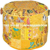 22" Ottoman Pouf Floor Pillow Yellow geometric Ottomans-Jaipur Handloom
