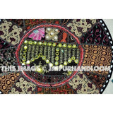 22" Patchwork Round Floor Pillow Cushion in Black round embroidered Bohemian Patchwork floor cushion pouf Vintage Indian Foot Stool Bean Bag-Jaipur Handloom