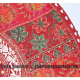 22" Patchwork Round Floor Pillow Cushion in Red round embroidered Bohemian Patchwork floor cushion pouf Vintage Indian Foot Stool Bean Bag-Jaipur Handloom