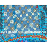 22" Patchwork Round Floor Pillow Cushion in sky blue round patchwork Bohemian floor cushion pouf Vintage Indian Foot Stool Bean Bag ottoman-Jaipur Handloom