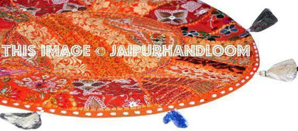 22" Patchwork Round Floor Pillow round floor Cushion embroidered Bohemian Patchwork floor cushion pouf Vintage Indian Foot Stool Bean Bag-Jaipur Handloom