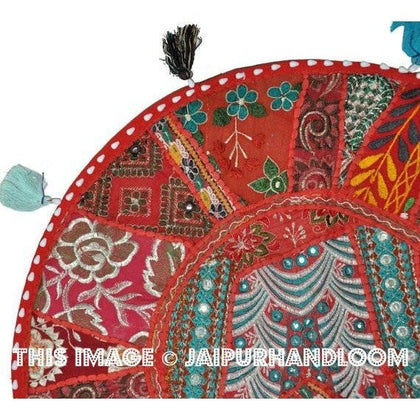 22" Patchwork Round Floor Pillow round floor Cushion embroidered Bohemian Patchwork floor cushion pouf Vintage Indian Foot Stool Bean Bag-Jaipur Handloom