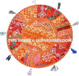22" Patchwork Round Floor Pillow round floor Cushion embroidered Bohemian Patchwork floor cushion pouf Vintage Indian Foot Stool Bean Bag-Jaipur Handloom
