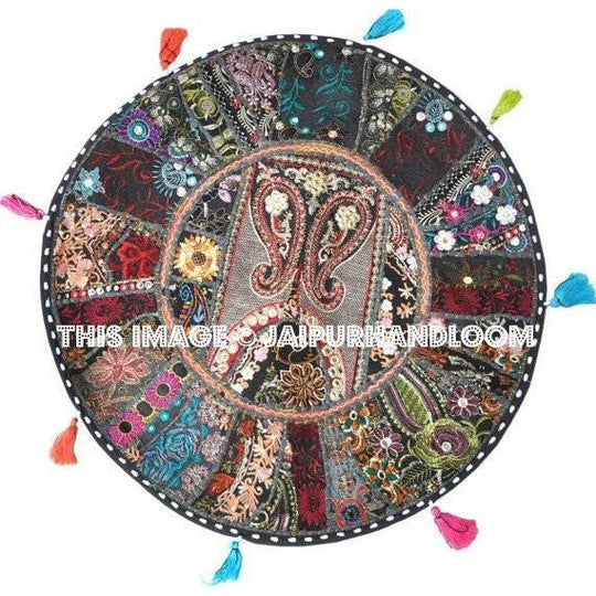 22" XL Round FLOOR PILLOW floor cushion round Patchwork throw Pillow, Seating Pillow, Vintage Pillow, Decorative Floor Pillow-Jaipur Handloom