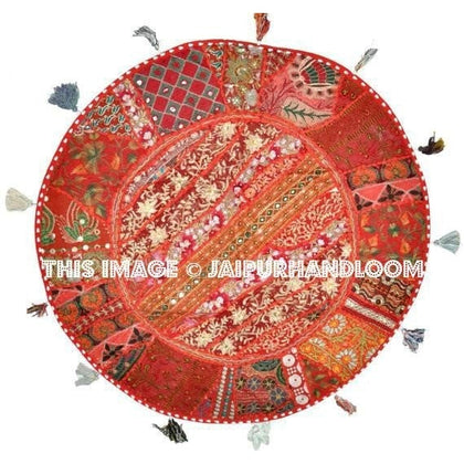22" XL Round FLOOR PILLOW floor cushion round Patchwork throw Pillow Vintage Pillow, Decorative Floor Pillow, bean bag pouf-Jaipur Handloom
