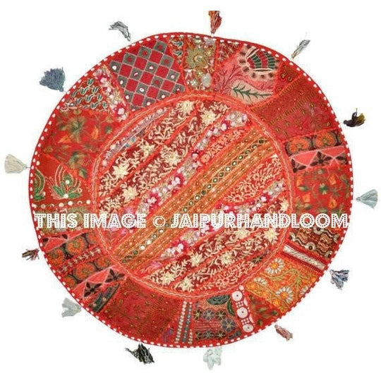22" XL Round FLOOR PILLOW floor cushion round Patchwork throw Pillow Vintage Pillow, Decorative Floor Pillow, bean bag pouf-Jaipur Handloom