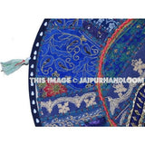 22" blue Patchwork Round Floor Pillow Cushion round embroidered Bohemian Patchwork floor cushion pouf Vintage Indian Foot Stool Bean Bag-Jaipur Handloom
