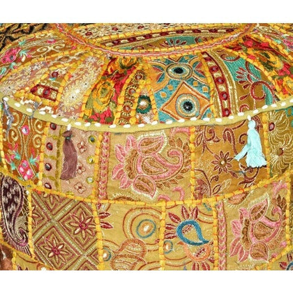 22X12 XL Solid yellow Ottoman Pouf Floor Pillow Indian pouf photography prop Round Ottoman Poufs Footstool Bohemian floor cushion pillow-Jaipur Handloom
