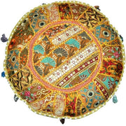 22X12 XL Solid yellow Ottoman Pouf Floor Pillow Indian pouf photography prop Round Ottoman Poufs Footstool Bohemian floor cushion pillow-Jaipur Handloom