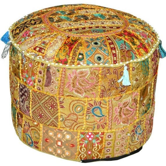 22X12 XL Solid yellow Ottoman Pouf Floor Pillow Indian pouf photography prop Round Ottoman Poufs Footstool Bohemian floor cushion pillow-Jaipur Handloom