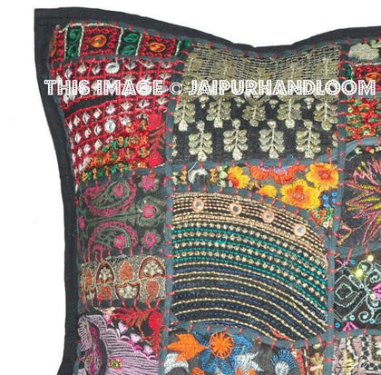 24" Black dining chair pillows indina embroidered throw pillows for sofa-Jaipur Handloom
