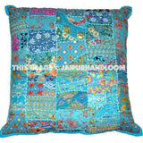 24" Blue Vintage patchwork Throw pillows for couch Indian Handmade Pillow covers-Jaipur Handloom