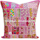 24" Boho chic bedroom pillows bohemian embroidered sofa pillows cushions-Jaipur Handloom
