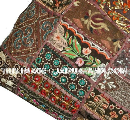 24" Brown Decorative throw Pillows for couch indian embroidered bed pillows-Jaipur Handloom