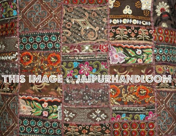 24" Brown Decorative throw Pillows for couch indian embroidered bed pillows-Jaipur Handloom