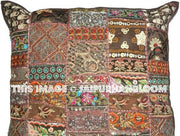 24" Brown Decorative throw Pillows for couch indian embroidered bed pillows-Jaipur Handloom