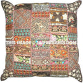 24" Brown Decorative throw Pillows for couch indian embroidered bed pillows-Jaipur Handloom