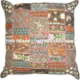 24" Brown Decorative throw Pillows for couch indian embroidered bed pillows-Jaipur Handloom