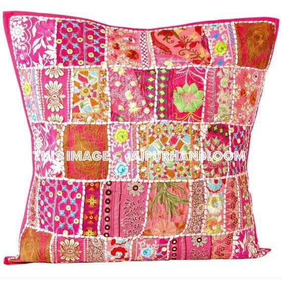 24" Decorative throw pillows for couch boho embroidered floor cushions-Jaipur Handloom