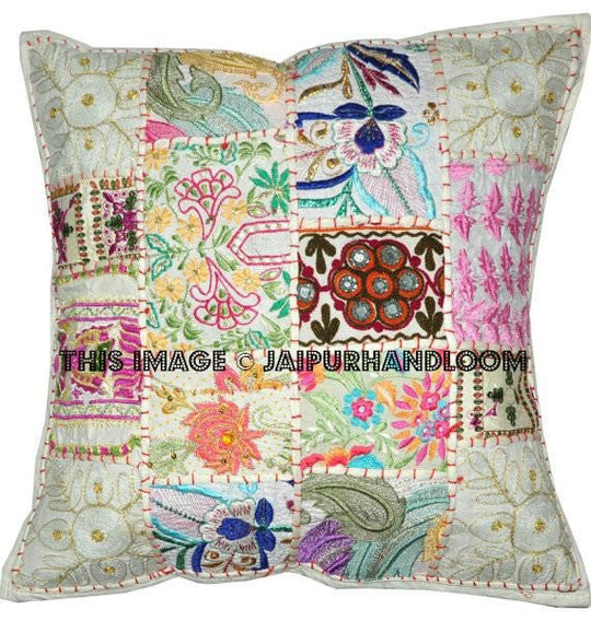 24" Extra Large Embroidered Outdoor Furniture Cushions Boho Patio Pillows-Jaipur Handloom