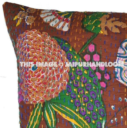24" Indian Kantha Double Stitched Thread Cushion Pillow Cover Ethnic Vintage Decor Art Kantha Pillow Cover Kantha throw Pillow cushion Cover-Jaipur Handloom