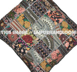 24" Large Black Patchwork Decorative Throw Pillows Tribal sofa cushions-Jaipur Handloom