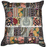 24" Large Black Patchwork Decorative Throw Pillows Tribal sofa cushions-Jaipur Handloom