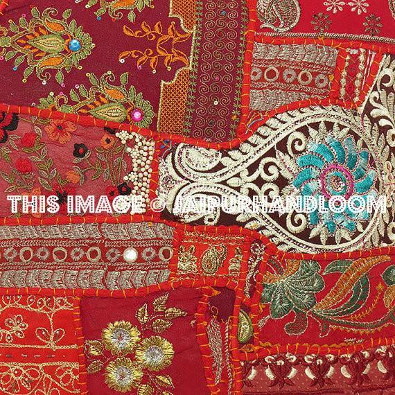 24" Red floor cushions handmade indian throw pillows for sofa couch-Jaipur Handloom