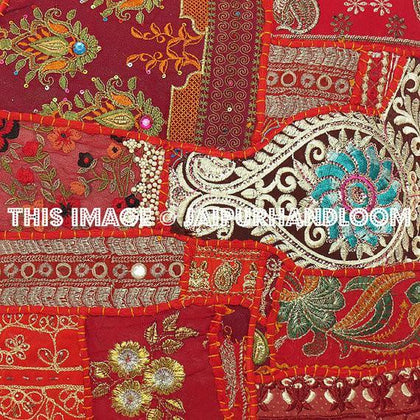 24" Red floor cushions handmade indian throw pillows for sofa couch-Jaipur Handloom